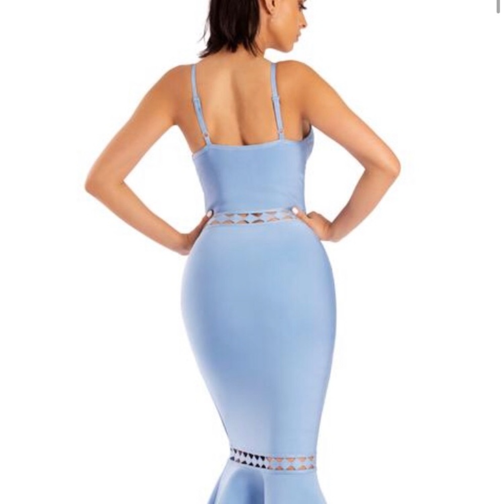 Miss Circle Light Blue Cut Out Bandage Dress - Picture 3 of 8
